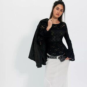 Sheer Lace Flared Long Sleeve Top